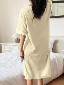 DAZY Váy ngủ dài phối ren cho nữ, màu trắng, tay ngắn, thích hợp mặc mùa hè. - Màu be - Xem 2