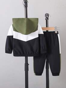 SHEIN Baby Boy Hooded Zip-Up Jacket With Matching Pants  Casual Versatile  Suitable For Outdoor And Indoor Wear  Spring Autumn Track Suit Set Sweatshirt - Multicolor - View 2