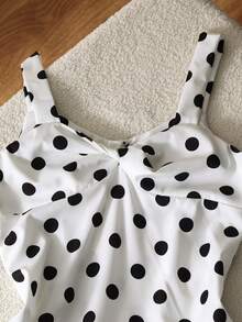 Sparklyn 少女黑色波点无袖休闲连衣裙，正面设计，适合度假、外出和日常活动，春夏款 - 白色 - 查看 5