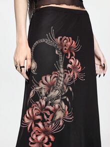 ROMWE Goth 哥特蝎子与孤挺花印花女士套装 - 黑色 - 查看 3