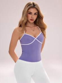 Sovereign Charm Women's Contrast Trim Sleeveless Casual Sports Camisole - Purple - View 5