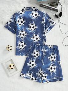 男童休闲足球印花短袖Polo衫和短裤两件套，舒适夏季家居服 - 彩色 - 查看 2