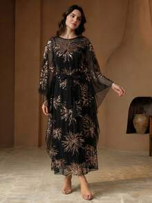 Anewsta Vestido solto com bordado elegante e cintura marcada, ideal para primavera e verão, ocasiões elegantes, Dia dos Namorados, Carnaval, festas, com lantejoulas e para casamentos. Cor: Preto. - Preto - Ver 4