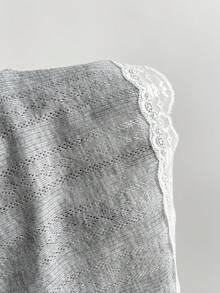 Elamini Camiseta ajustada de moda con lazo y encaje de contraste para mujer - Gris - Ver 8