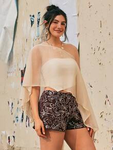 Freevana Plus Size Vintage Party New Year Holiday Sequin Women Shorts, Suitable For Autumn/Winter - Brown - View 5