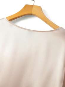 GlowEve CURVE Plus-Size Women's Asymmetrical Neckline Tie Bow Short-Sleeved Top With A Glossy Finish, Elegant And Going-Out Style, Perfect For Business Casual Summer. Elegant Blouses - Champagne - View 6