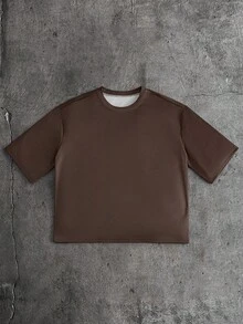 AXEPEAK 男士字母印花休闲圆领短袖T恤，夏季 - 棕色 - 查看 2