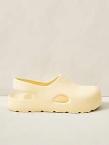 Ladies Plastic Slippers, Beige Simple Slippers, Closed Toe Side Hole Breathable And Non-Smelly Feet EVA Non-Slip, Outdoor Commuting And Leisure, Shopping And Light Vacation Beach - Yellow - View 2
