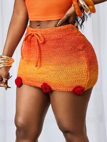 BamGleam New Ombre Color Short Fitted Floral Knit Mini Skirt For Women - Multicolor - View 3