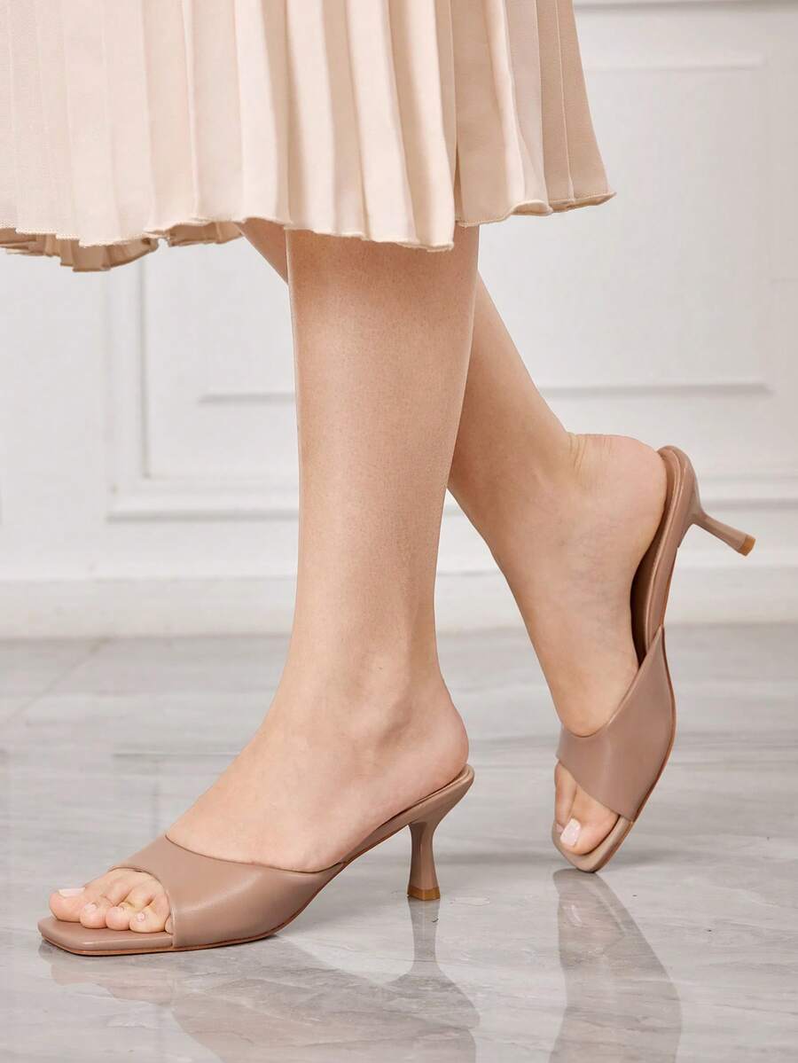 Sleekvia Women's Fashion Versatile Daily Wear Open Toe High Heel Mules Valentine's Day Summer - Khaki - View 1