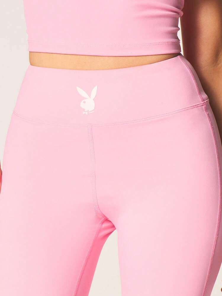 Missguided x Playboy High Rise Flared Sports Leggings With Bunny Logo Athletic Yoga Pants Workout Activewear