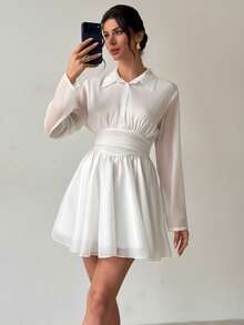 Firerie 女士优雅飘逸短款连衣裙，适合日常办公通勤，春夏皆宜 - 白色 - 查看 8