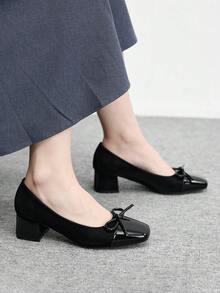 CUCCOO BIZCHIC 女士时尚高跟鞋，蝴蝶结粗跟，四季皆宜，通勤优雅百搭，适合假日、度假、办公、户外、日常穿着。 - 黑色 - 查看 4