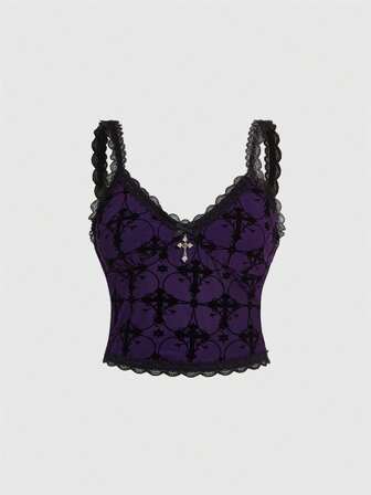 Goth Kreuz-Muster Spitze Patchwork Lässig Trägerhemd