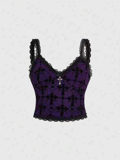Goth Kreuz-Muster Spitze Patchwork Lässig Trägerhemd