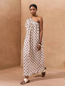 Zivah 夏季休闲波点印花单肩长裙 - 杏色 - 查看 9