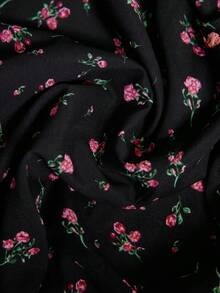 Elaquor Vestido Plus Size Floral Misterioso com Decote Quadrado e Mangas Compridas - Multicolorido - Ver 7