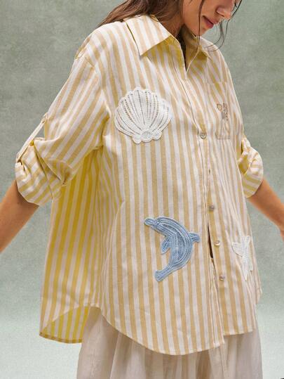 Bohemela Vêtement d'extérieur bohème pour l'hiver/le printemps, blouse ample à manches longues en tissu tissé vintage pour femmes, rayures jaunes d'été, avec détails de motifs brodés, style western et country, convient pour les vacances à la plage, le port quotidien, la rentrée scolaire, les sorties et les fêtes, la Saint-Valentin, les années 2000, les vacances d'été