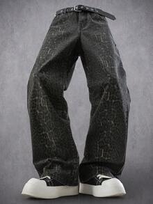 Manfinity EMRG Jeans de pierna acampanada con estampado de leopardo para hombre - Negro - Ver 5