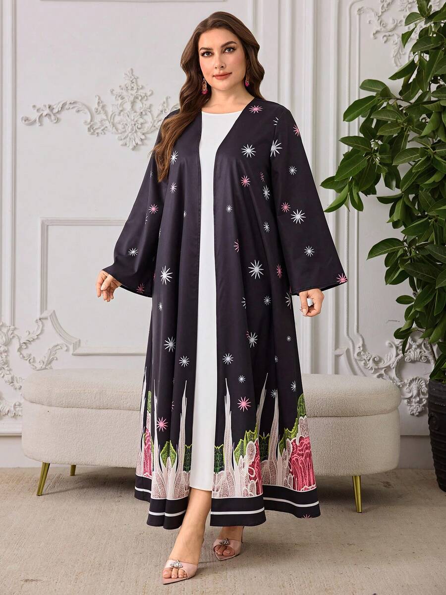 Al Najma Abaya elegante con estampado floral para mujer de talla grande - Multicolor - Ver 1