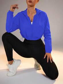 Easithlete Zip-Up Hooded Drawstring Hem Sun Protection Jacket - Royal Blue - View 4