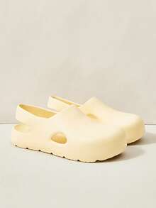Ladies Plastic Slippers, Beige Simple Slippers, Closed Toe Side Hole Breathable And Non-Smelly Feet EVA Non-Slip, Outdoor Commuting And Leisure, Shopping And Light Vacation Beach - Yellow - View 3