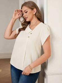 Rosumi 大码斜领纽扣装饰白衬衫 - 白色 - 查看 5