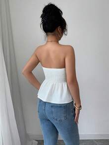 Olithes Blusa casual y sexy con diseño sin espalda y textura tejida para mujer, /verano - Blanco - Ver 2