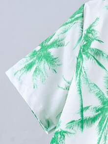 Vacation Printed Collared Woven Shirt For Teenage Boys - Green - View 5