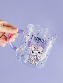 HELLO KITTY AND FRIENDS | SHEIN 1个17.6盎司/520毫升可爱卡通图案印花亮面手柄装饰硼硅酸盐玻璃杯，耐冷耐热，适用于牛奶、果汁、咖啡等。 - 無色 - 查看 7