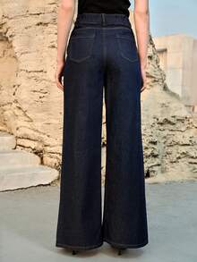 MOTF PREMIUM WOMEN'S METAL DECOR LONG WIDE-LEG JEANS, AUTUMN/WINTER - Blue - View 6