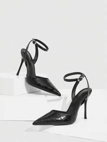 CUCCOO SZL 女士时尚性感尖头搭扣高跟鞋 - 大石紋黑色 - 查看 3