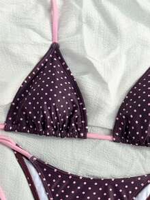 Swim Mod Bộ bikini nữ họa tiết chấm bi đen trắng cổ yếm, kiểu dáng xuân/hè 2026, quần bikini buộc dây bên hông dễ thương, bikini tam giác chấm bi, đồ bơi hai mảnh chấm bi, bộ bikini nữ, bikini tam giác chấm bi. - Nhiều màu - Xem 5