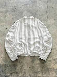 AXEPEAK Chemise décontractée à manches longues, à rayures, à boutonnage simple et à poche, avec broderie de lettres pour hommes - Blanc - Voir 2