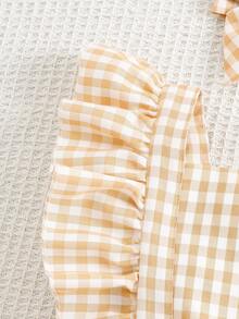 SHEIN Vintaside Kids 女童格子方领简约休闲连衣裙 - 橘色 - 查看 6