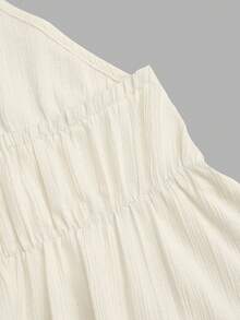 SHEIN PETITE CURVE 两件套蝴蝶结装饰，度假风，优雅纹理面料露背吊带背心搭配松紧腰直筒裤，夏季沙滩装，露肩无袖休闲时尚 - 杏色 - 查看 7