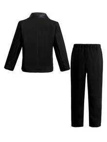 Jungen Formeller schwarzer Anzug mit langer Hose, Herrenoutfit-Set für feierliche Anlässe wie Hochzeit, Klavierrezital, Geburtstagsparty - Schwarz - Übersicht 2