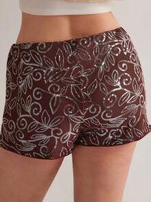 Freevana Plus Size Vintage Party New Year Holiday Sequin Women Shorts, Suitable For Autumn/Winter - Brown - View 8
