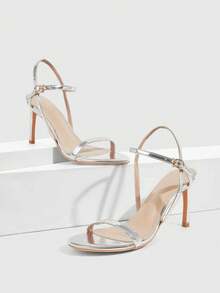 CUCCOO SZL Giày sandal nữ thời trang màu đỏ satin bóng, chất liệu đính pha lê, quai đôi, gót lửng, thoải mái cho công sở, hẹn hò, dự tiệc, du lịch. - Màu bạc 22 - Xem 3