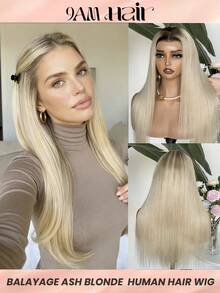 Balayage Ash Blonde Human Hair Wig 13x4 Transparent Swiss Thin Lace Front Wigs Human Hair Cream Blonde Straight Tiny Knots Virgin Human Hair Wigs For Party Vacation - SP18/22 - View 1