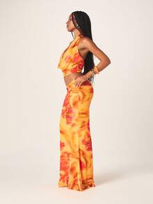 MISSGUIDED Tie Dye Halter Neck Crop Top And Maxi Skirt Co Ord Set Two Piece Outfit With Deep Plunge Neckline - Multicolor - View 5