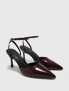 CUCCOO BIZCHIC 女士鞋履 女士尖头细高跟棕色踝带高跟鞋 女士露跟高跟鞋 时尚优雅 日常百搭通勤工作女鞋 - 咖色 - 查看 2