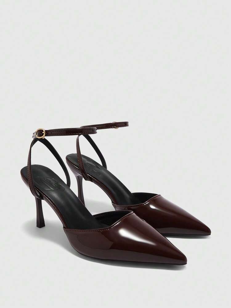 CUCCOO BIZCHIC Women Shoes Women's Pointed Thin High Heel Brown Ankle Strap Women's High Heel Shoes Slingback Shoes Stylish And Elegant Daily Versatile Commuter Work Women's Shoes Spring Shoes