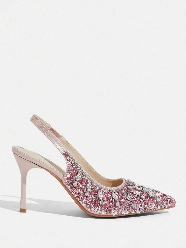 CUCCOO TILAWA Women Shoes Women's Fashion Pointed Metal Rhinestones Sparkling Evening Wedding Lightweight Daily Commuter Party Wind Outdoor Pedal Stiletto High Heel Shoes