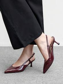 CUCCOO BIZCHIC Zapatos de tacón alto para mujer, sandalias de punta fina de cuero patentado burdeos con estilo retro, suela blanda y transpirable con diseño calado, zapatos cómodos y elegantes, versátiles para ir al trabajo o en citas, tacones altos que estilizan las piernas, ideales para el Día de San Valentín - Burdeos - Ver 4