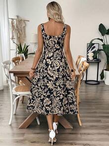 EMERY ROSE Đầm lửng không tay in hoa dành cho nữ, thích hợp cho kỳ nghỉ hè. - Màu Khaki - Xem 5