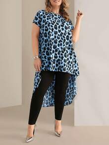 Miaspire Blusa casual y elegante con estampado de leopardo, adecuada para uso diario, atuendos primaverales para mujeres, ropa elegante para mujeres de talla grande - Azul - Ver 5