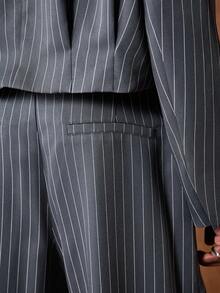 AKNOTIC Business Casual 男士梭织休闲宽松长袖外套和直筒裤套装 男士正装 Manfinity 西装裤套装 男士细条纹西装 男士两件套西装 - 黑色 - 查看 6