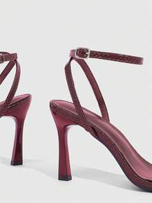 CUCCOO SZL Women's Fashionable Crocodile Pattern High Heel Sandals, Summer Spring Shoes Spring Break Easter Prom Heels Spring Shoes - Textured burgundy - View 5