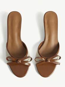 CUCCOO CHICEST Women Shoes Brown PU Fashion Elegant Comfortable Spring And Summer Bow Elements Kitten And Slippers Summer Shoes - Brown PU - View 2